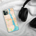 Custom New London Connecticut Map Phone Case in Watercolor on Table with Black Headphones