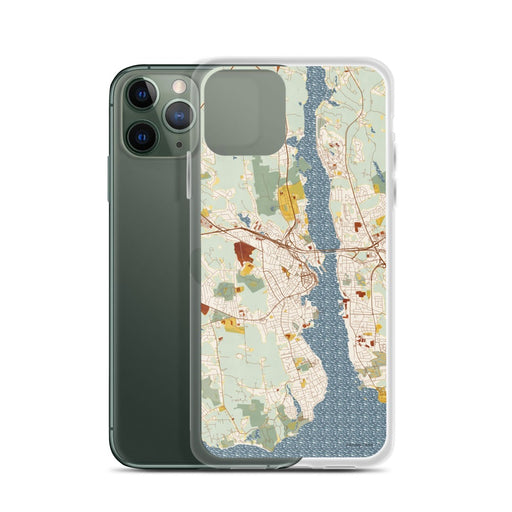 Custom New London Connecticut Map Phone Case in Woodblock