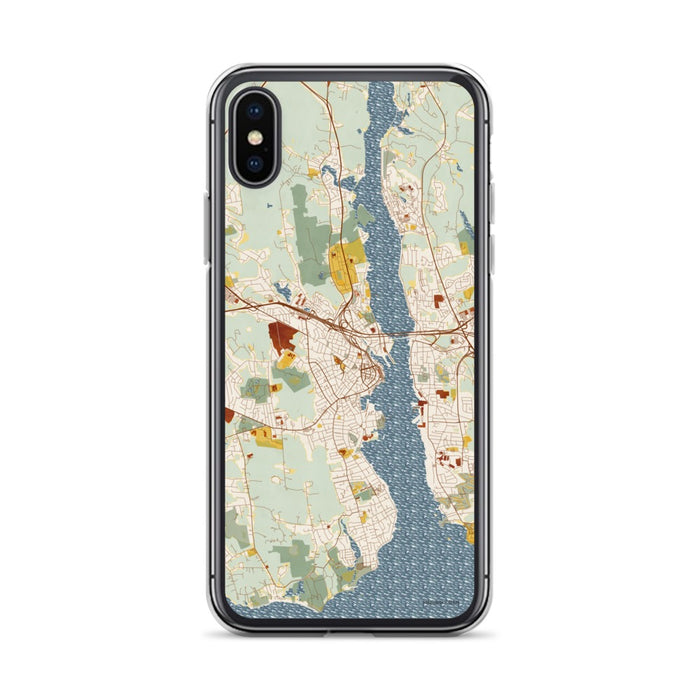 Custom iPhone X/XS New London Connecticut Map Phone Case in Woodblock