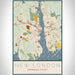 New London Connecticut Map Print Portrait Orientation in Woodblock Style With Shaded Background