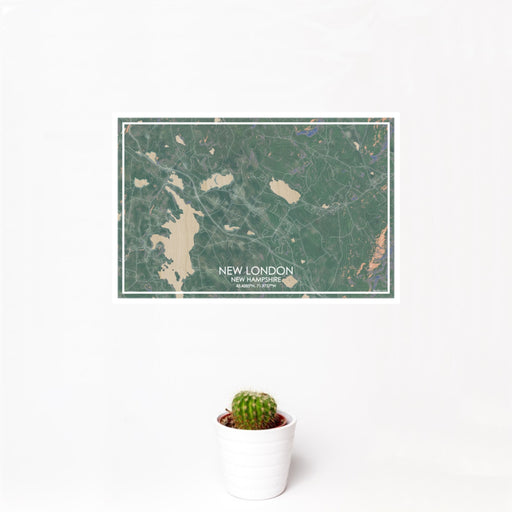12x18 New London New Hampshire Map Print Landscape Orientation in Afternoon Style With Small Cactus Plant in White Planter