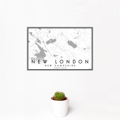 12x18 New London New Hampshire Map Print Landscape Orientation in Classic Style With Small Cactus Plant in White Planter