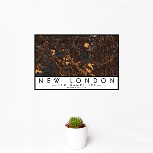 12x18 New London New Hampshire Map Print Landscape Orientation in Ember Style With Small Cactus Plant in White Planter