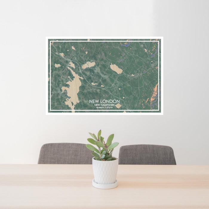 24x36 New London New Hampshire Map Print Lanscape Orientation in Afternoon Style Behind 2 Chairs Table and Potted Plant