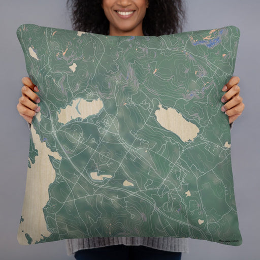 Person holding 22x22 Custom New London New Hampshire Map Throw Pillow in Afternoon