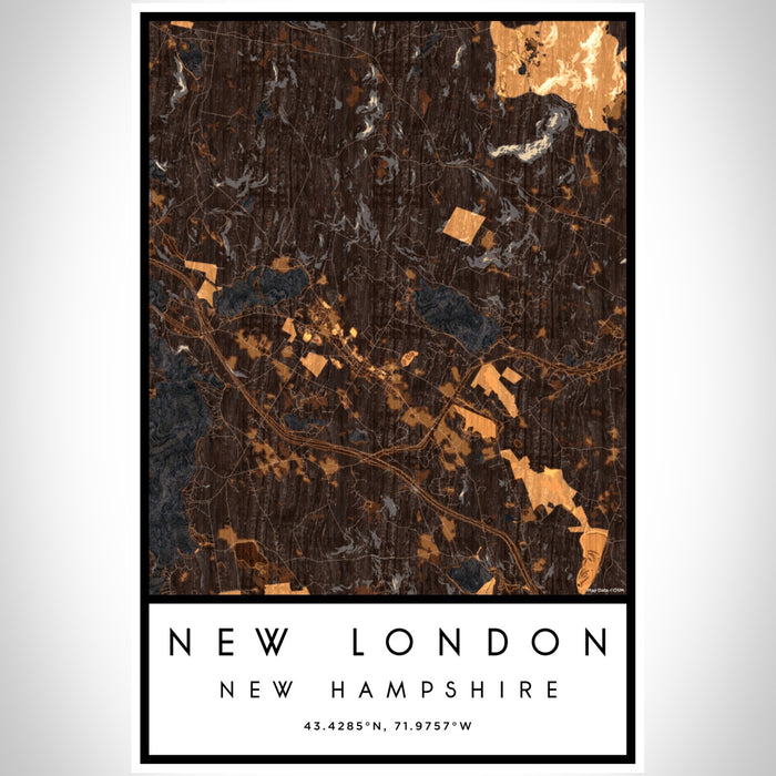 New London New Hampshire Map Print Portrait Orientation in Ember Style With Shaded Background