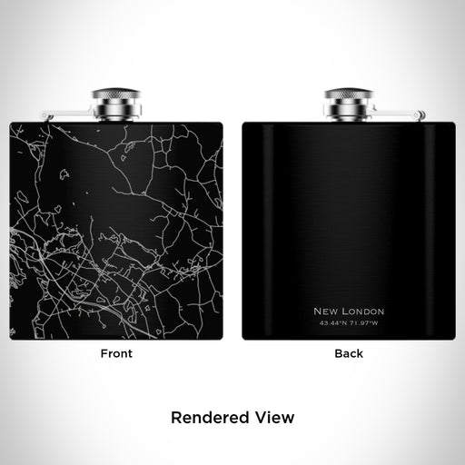 Rendered View of New London New Hampshire Map Engraving on 6oz Stainless Steel Flask in Black