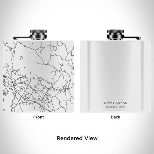 Rendered View of New London New Hampshire Map Engraving on 6oz Stainless Steel Flask in White