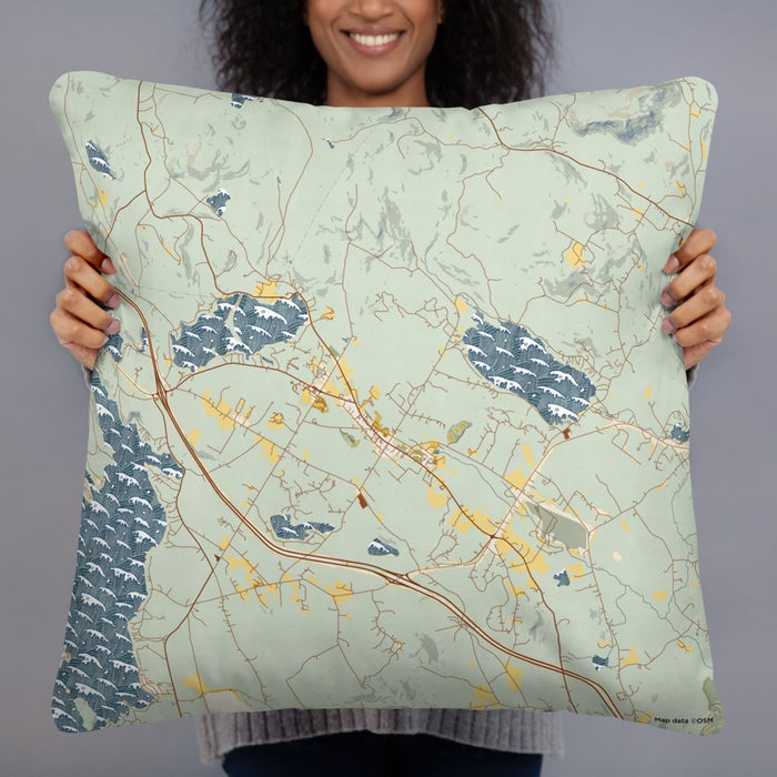 Person holding 22x22 Custom New London New Hampshire Map Throw Pillow in Woodblock