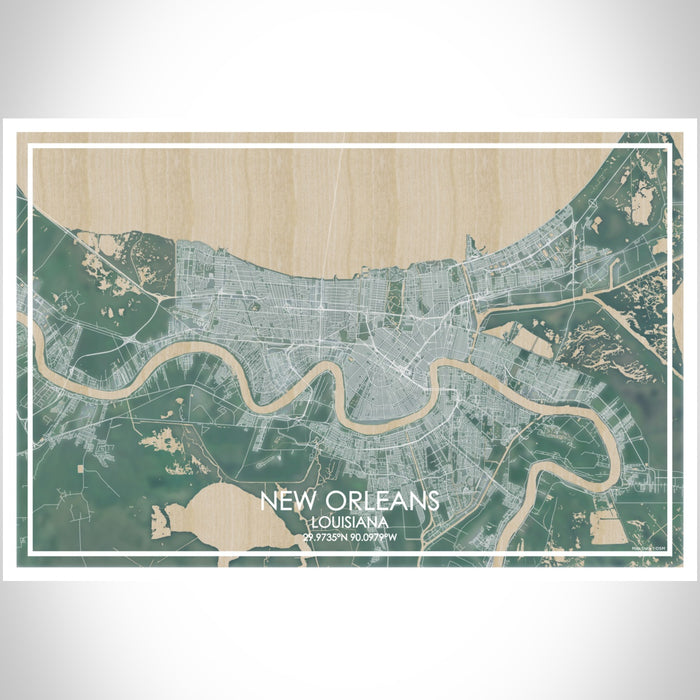 New Orleans Louisiana Map Print Landscape Orientation in Afternoon Style With Shaded Background