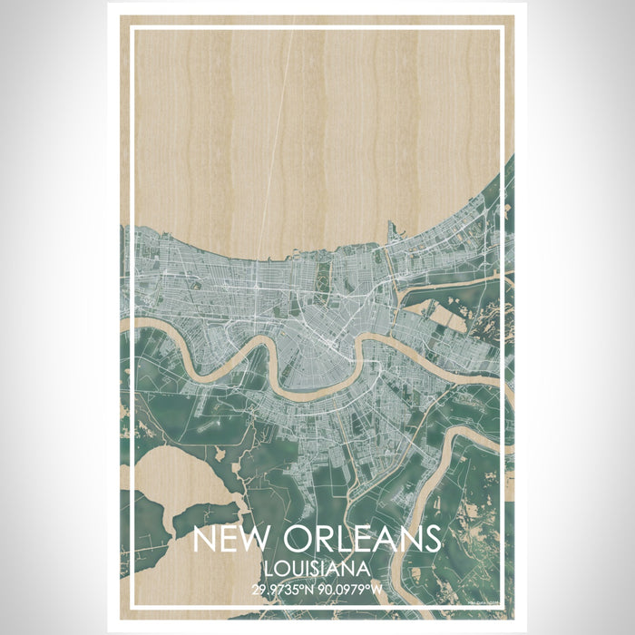 New Orleans Louisiana Map Print Portrait Orientation in Afternoon Style With Shaded Background