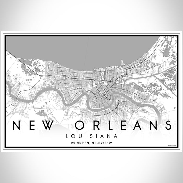 New Orleans Louisiana Map Print Landscape Orientation in Classic Style With Shaded Background