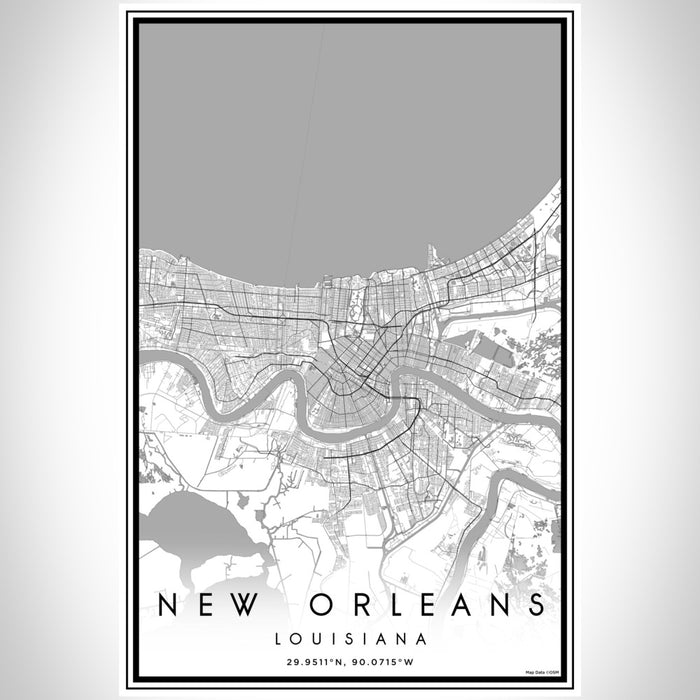New Orleans Louisiana Map Print Portrait Orientation in Classic Style With Shaded Background