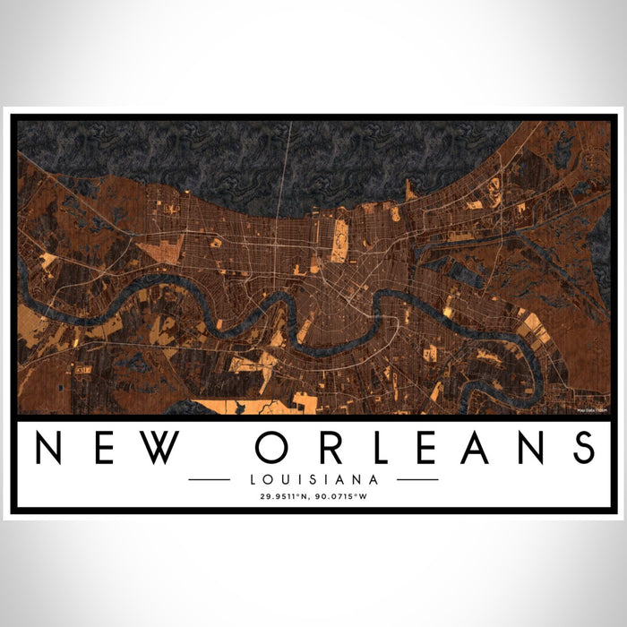New Orleans Louisiana Map Print Landscape Orientation in Ember Style With Shaded Background