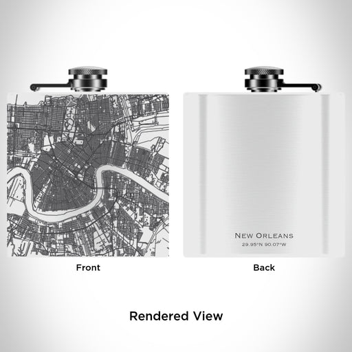 Rendered View of New Orleans Louisiana Map Engraving on 6oz Stainless Steel Flask in White