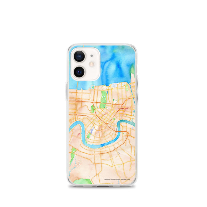 Custom New Orleans Louisiana Map iPhone 12 mini Phone Case in Watercolor