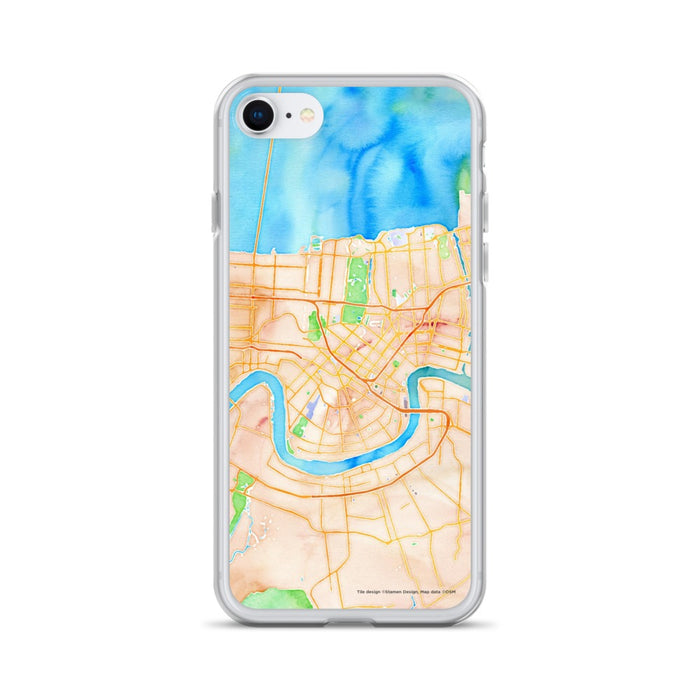 Custom New Orleans Louisiana Map iPhone SE Phone Case in Watercolor