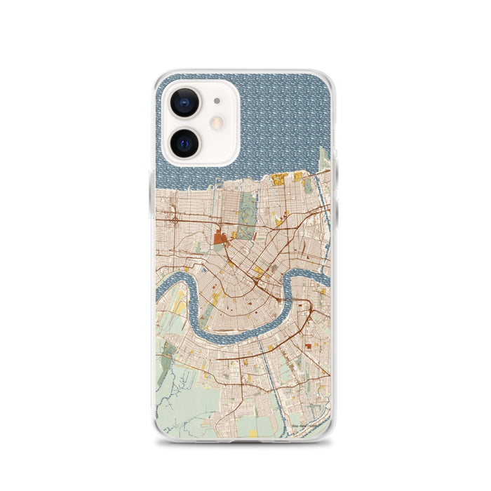 Custom New Orleans Louisiana Map iPhone 12 Phone Case in Woodblock