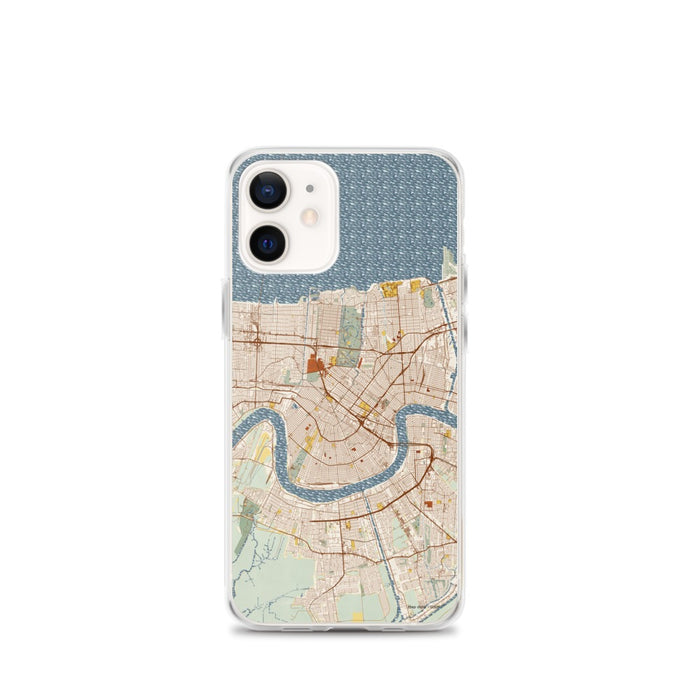 Custom New Orleans Louisiana Map iPhone 12 mini Phone Case in Woodblock