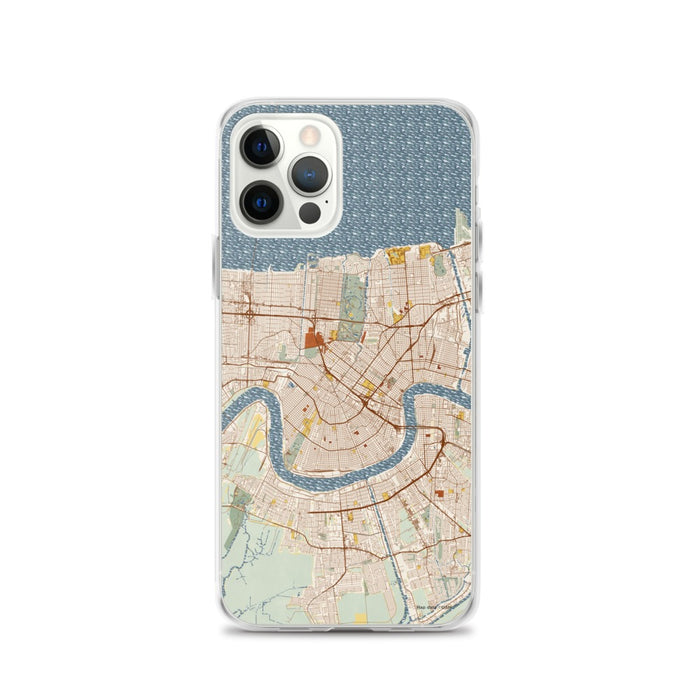 Custom New Orleans Louisiana Map iPhone 12 Pro Phone Case in Woodblock