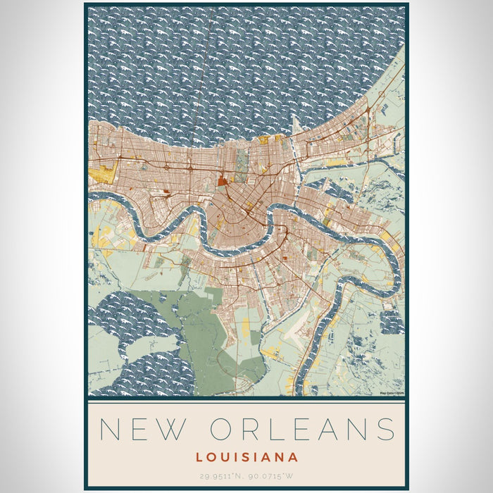 New Orleans Louisiana Map Print Portrait Orientation in Woodblock Style With Shaded Background