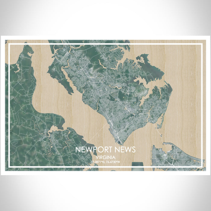 Newport News Virginia Map Print Landscape Orientation in Afternoon Style With Shaded Background