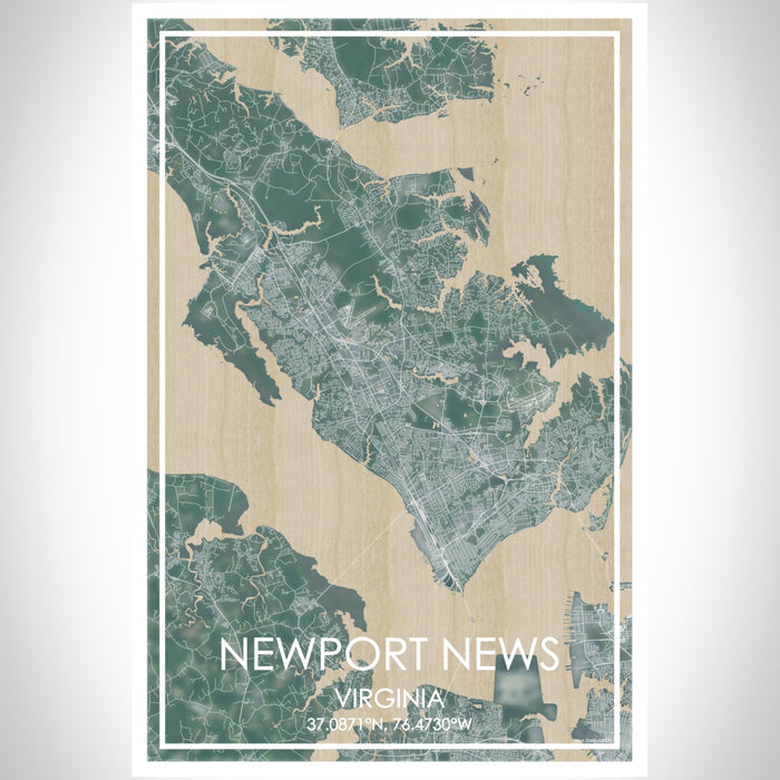 Newport News Virginia Map Print Portrait Orientation in Afternoon Style With Shaded Background