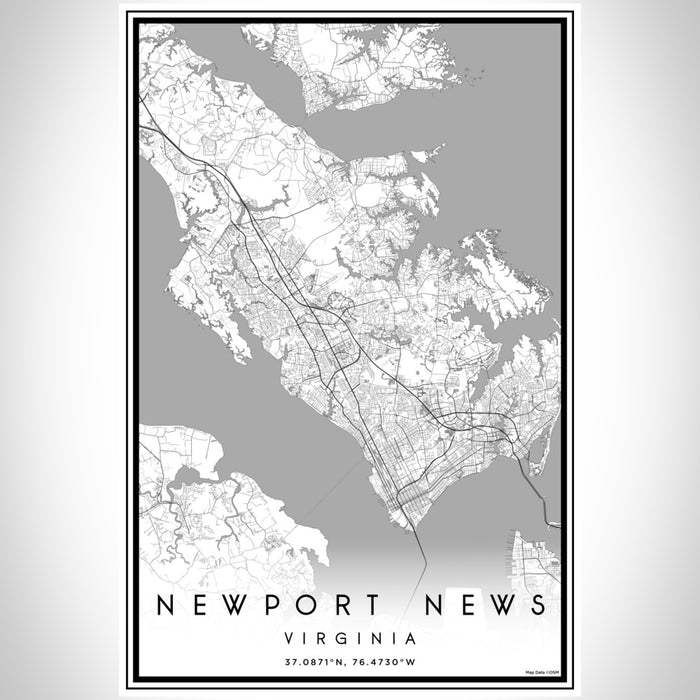 Newport News Virginia Map Print Portrait Orientation in Classic Style With Shaded Background