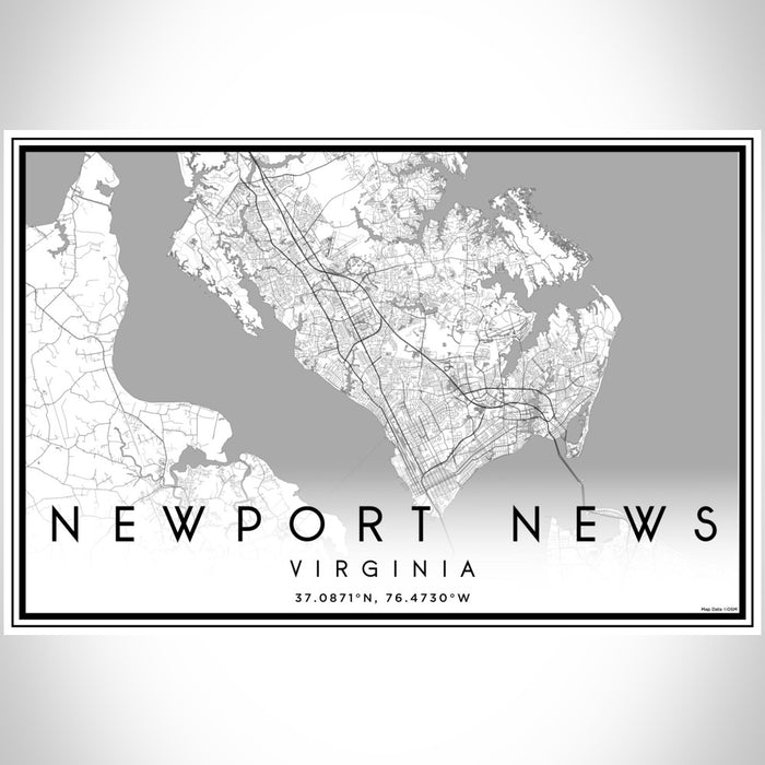 Newport News Virginia Map Print Landscape Orientation in Classic Style With Shaded Background
