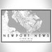 Newport News Virginia Map Print Landscape Orientation in Classic Style With Shaded Background