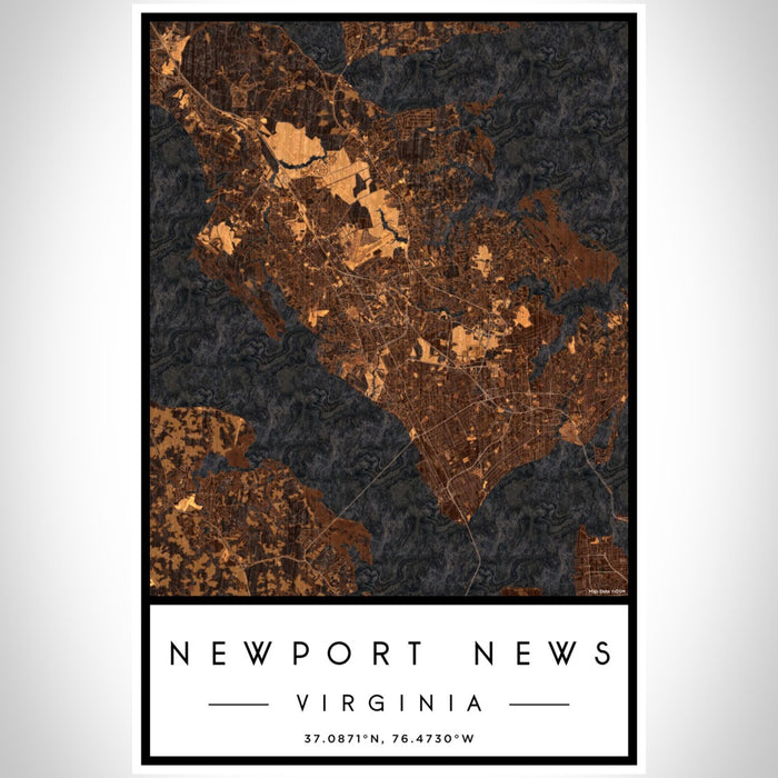 Newport News Virginia Map Print Portrait Orientation in Ember Style With Shaded Background