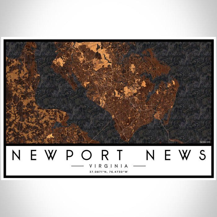 Newport News Virginia Map Print Landscape Orientation in Ember Style With Shaded Background
