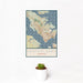 12x18 Newport News Virginia Map Print Portrait Orientation in Woodblock Style With Small Cactus Plant in White Planter