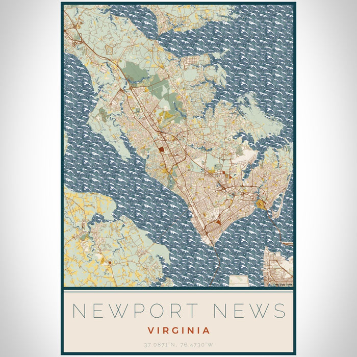 Newport News Virginia Map Print Portrait Orientation in Woodblock Style With Shaded Background