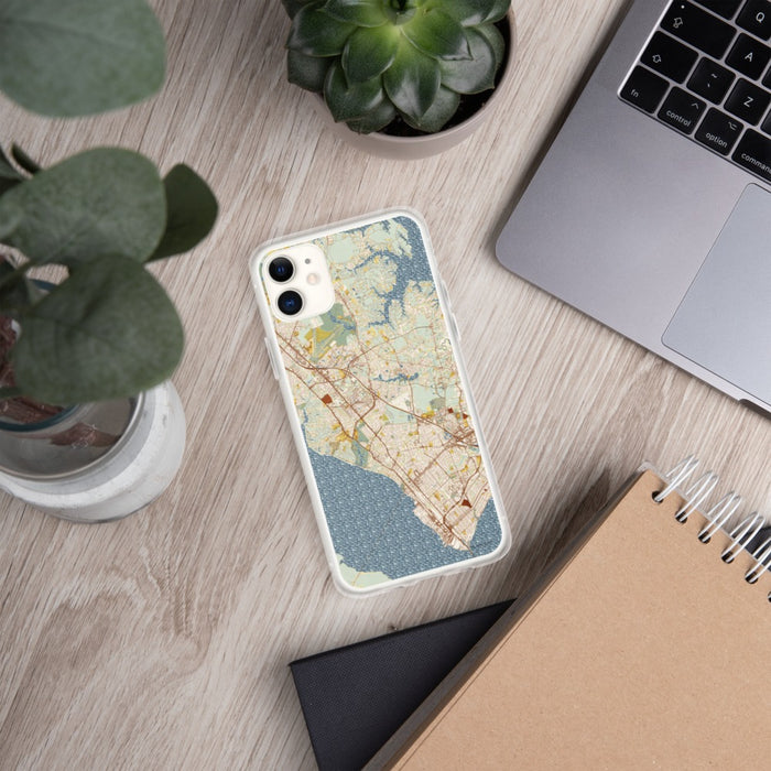 Custom Newport News Virginia Map Phone Case in Woodblock