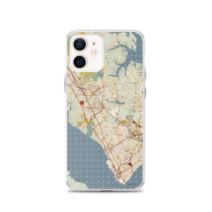 Custom Newport News Virginia Map iPhone 12 Phone Case in Woodblock