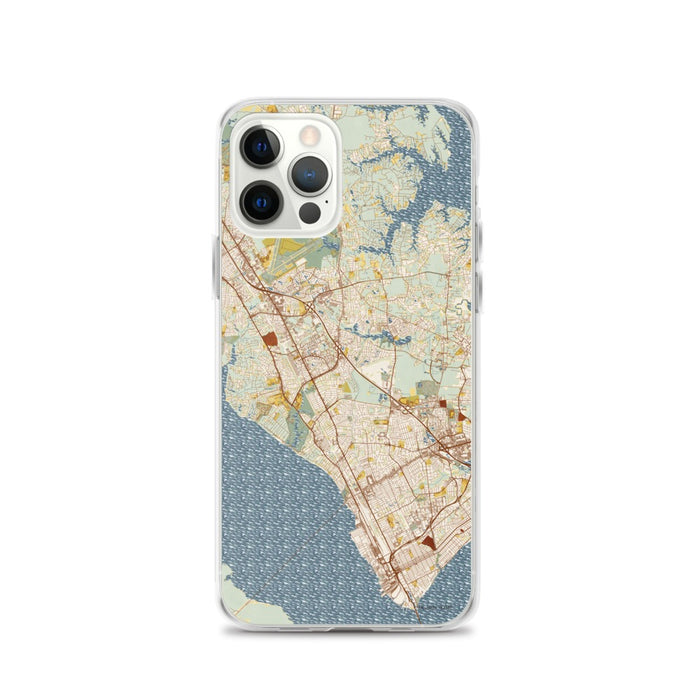 Custom Newport News Virginia Map iPhone 12 Pro Phone Case in Woodblock