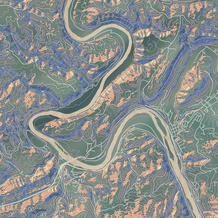 New River Gorge National Park Map Print in Afternoon Style Zoomed In Close Up Showing Details