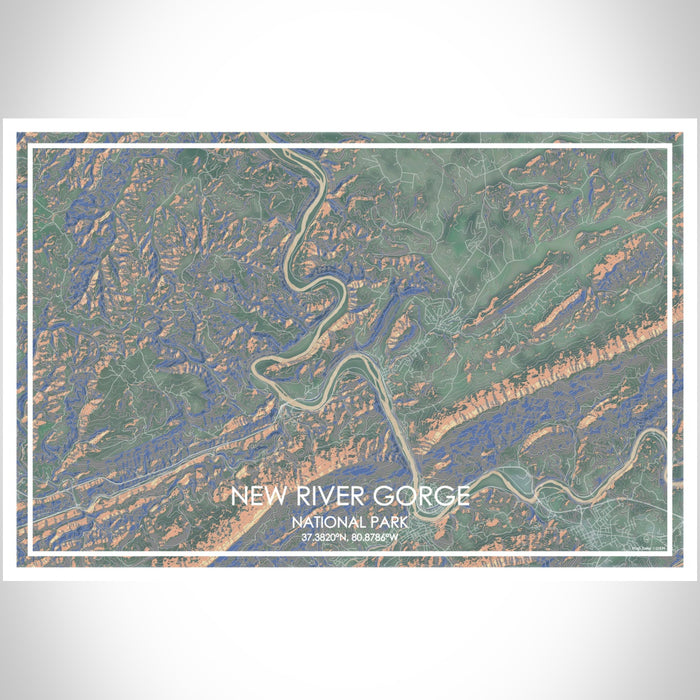 New River Gorge National Park Map Print Landscape Orientation in Afternoon Style With Shaded Background
