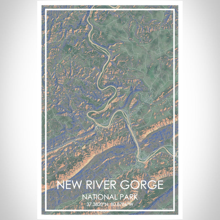 New River Gorge National Park Map Print Portrait Orientation in Afternoon Style With Shaded Background