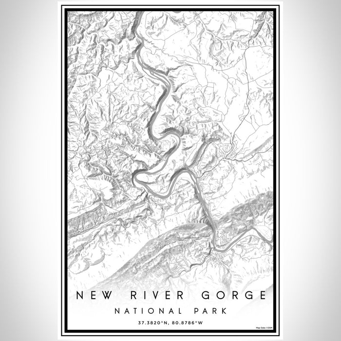 New River Gorge National Park Map Print Portrait Orientation in Classic Style With Shaded Background