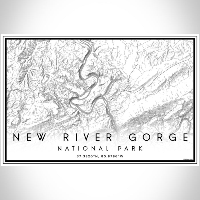 New River Gorge National Park Map Print Landscape Orientation in Classic Style With Shaded Background