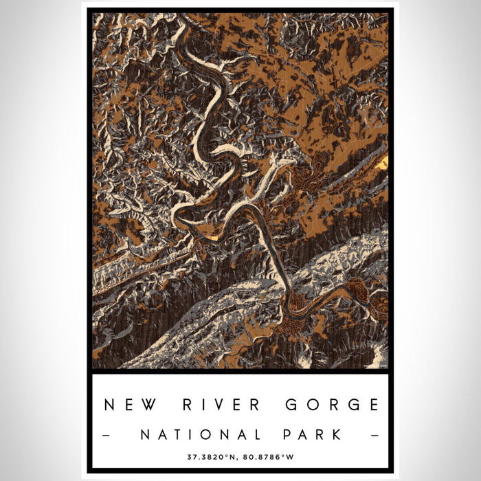 New River Gorge National Park Map Print Portrait Orientation in Ember Style With Shaded Background