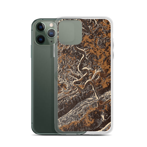 Custom New River Gorge National Park Map Phone Case in Ember on Table with Laptop and Plant