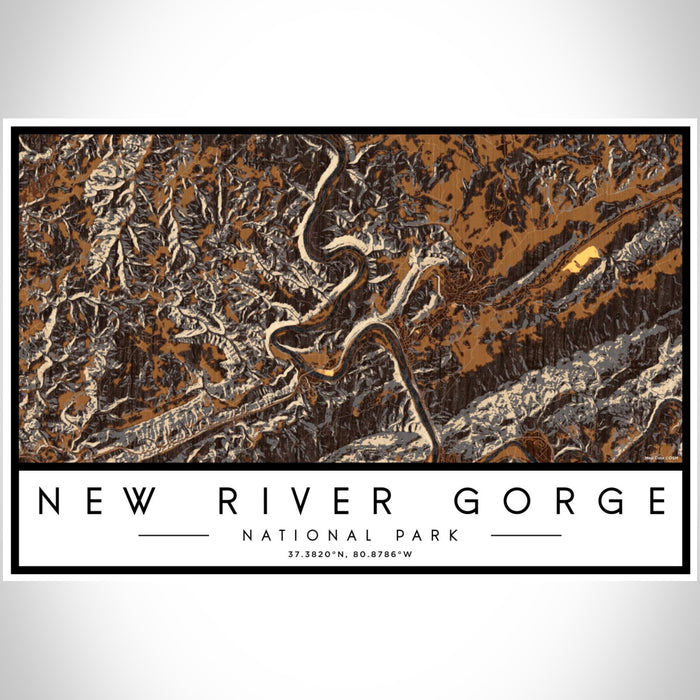 New River Gorge National Park Map Print Landscape Orientation in Ember Style With Shaded Background