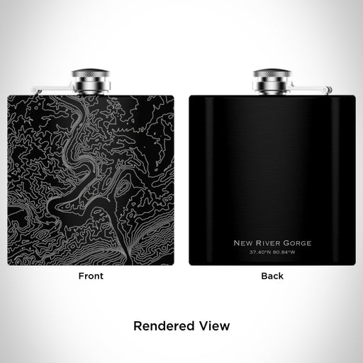 Rendered View of New River Gorge National Park Map Engraving on 6oz Stainless Steel Flask in Black