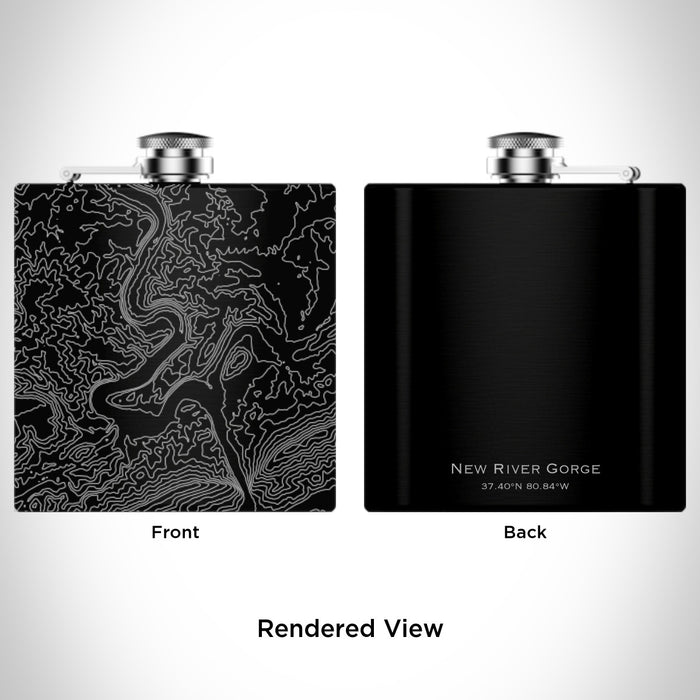 Rendered View of New River Gorge National Park Map Engraving on 6oz Stainless Steel Flask in Black