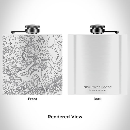 Rendered View of New River Gorge National Park Map Engraving on 6oz Stainless Steel Flask in White
