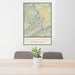24x36 New River Gorge National Park Map Print Portrait Orientation in Woodblock Style Behind 2 Chairs Table and Potted Plant