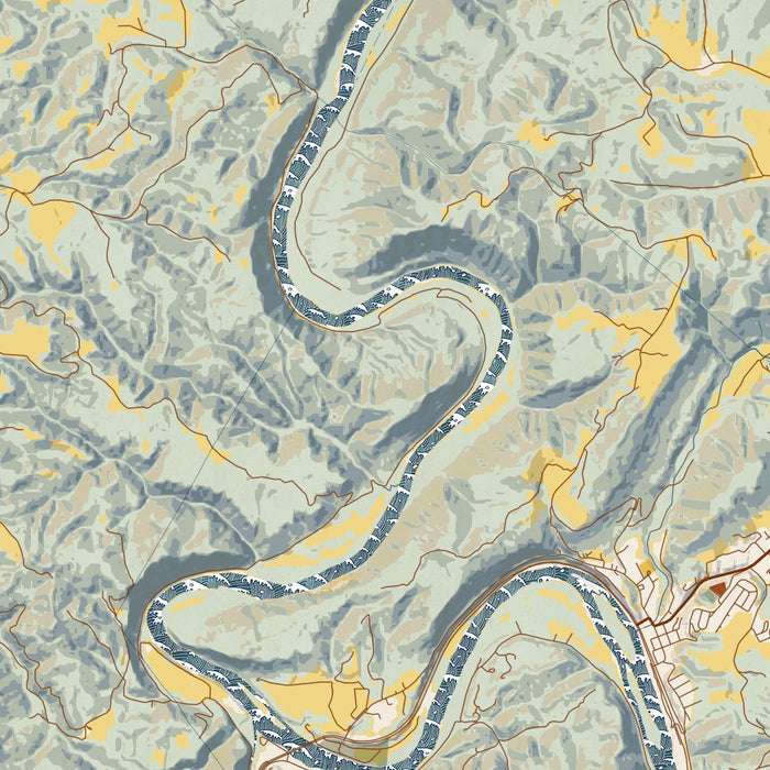 New River Gorge National Park Map Print in Woodblock Style Zoomed In Close Up Showing Details